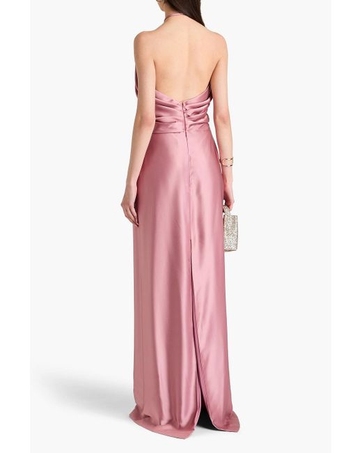 Costarellos Pink Draped Satin-crepe Halterneck Gown