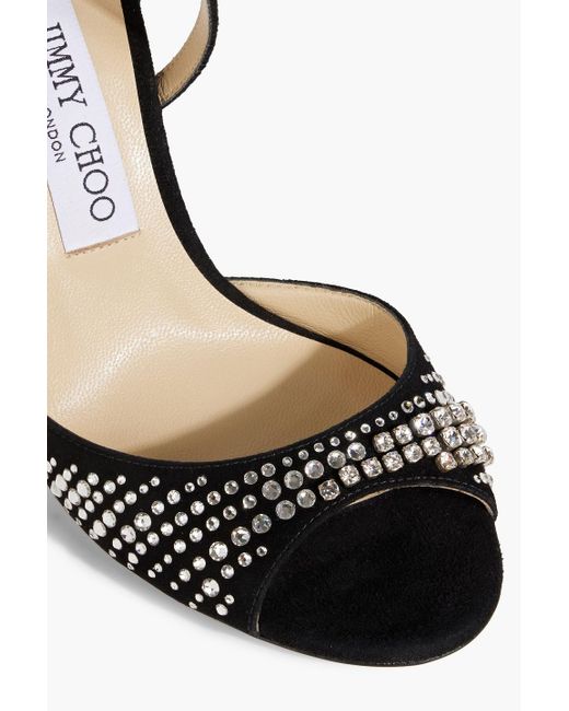 Jimmy Choo Black Emsy 100 Crystal-embellished Suede Sandals