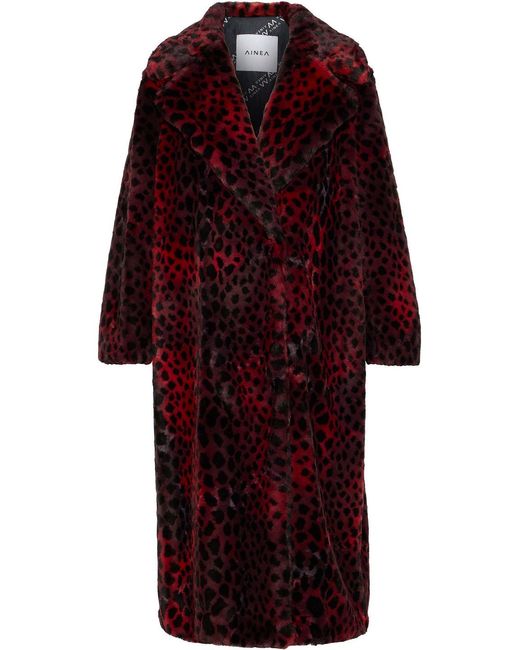 Ainea Red Leopard-print Faux Fur Coat