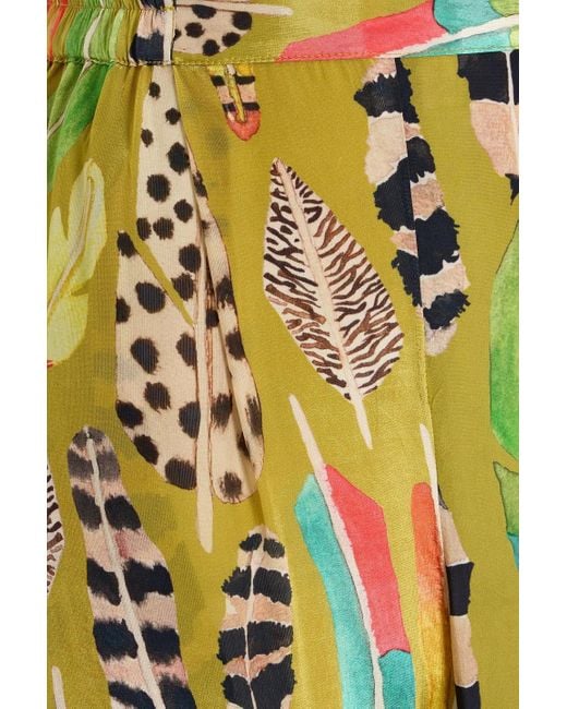 Farm Rio Yellow Cropped Printed Satin Straight-Leg Pants