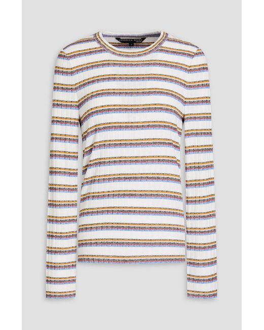 Veronica Beard Gray Iredell Striped Ribbed-knit Sweater