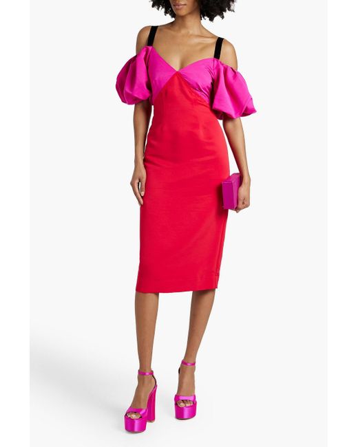 Zac Posen Red Cold-shoulder Two-tone Faille Dress