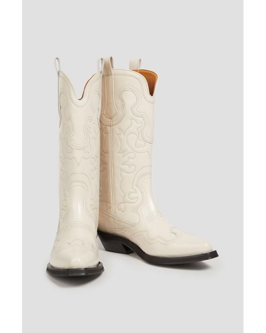 Ganni White Leather Cowboy Boots