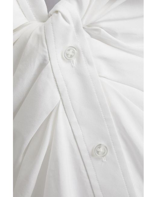 T By Alexander Wang White Ruched Cotton-poplin Mini Shirt Dress
