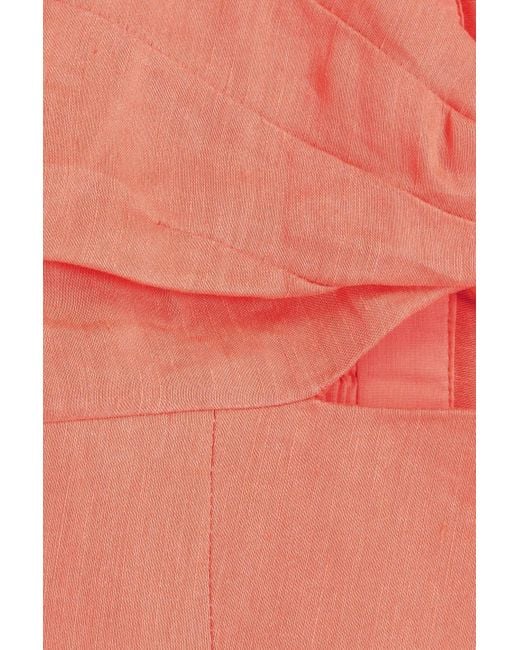 Aje. Red Ariel Cropped Embellished Linen-blend Top