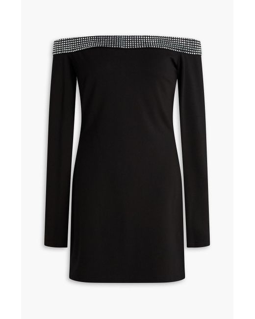 David Koma Black Off-The-Shoulder Crystal-Embellished Jersey Mini Dress