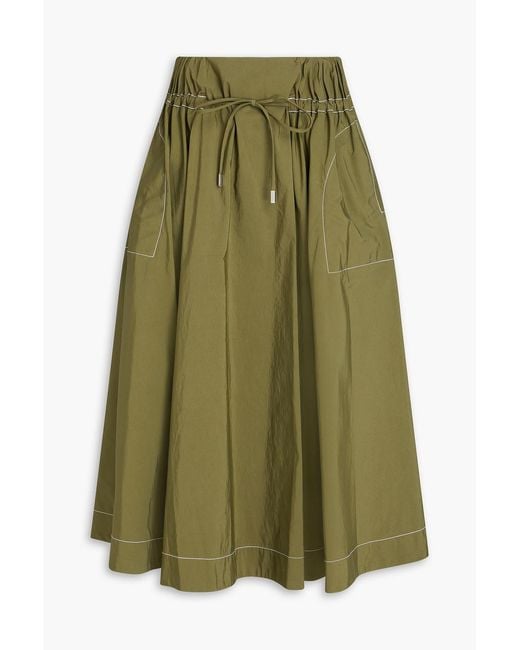 Jonathan Simkhai Green Gathered Cotton-Blend Faille Midi Skirt