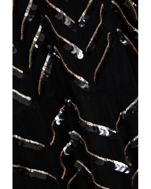Valentino Garavani Black Flared Sequined Tulle Maxi Dress