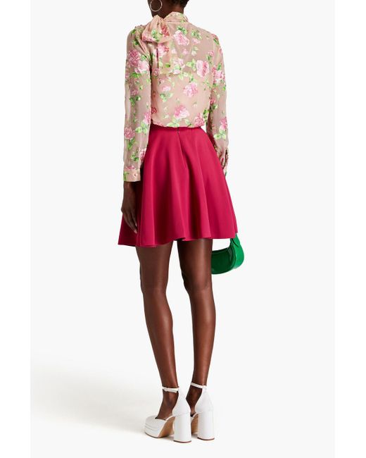 RED Valentino Pink Pussy-bow Floral-print Chiffon Blouse