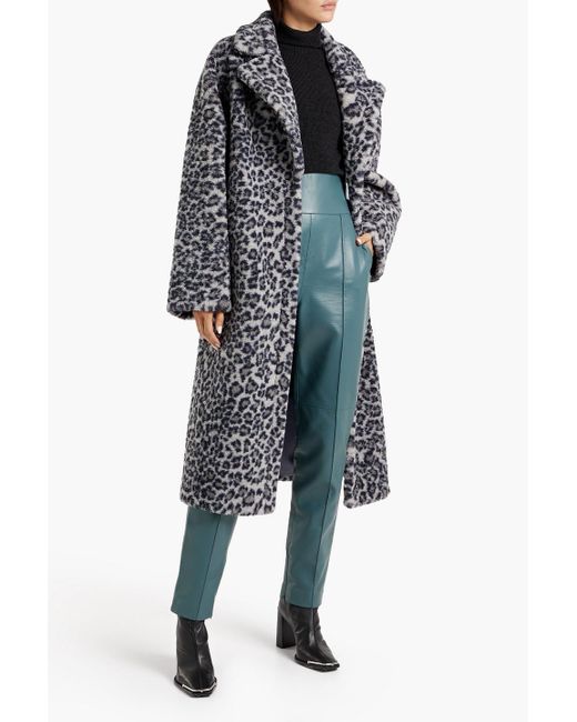 Stand Studio Gray Leopard-print Faux Shearling Coat
