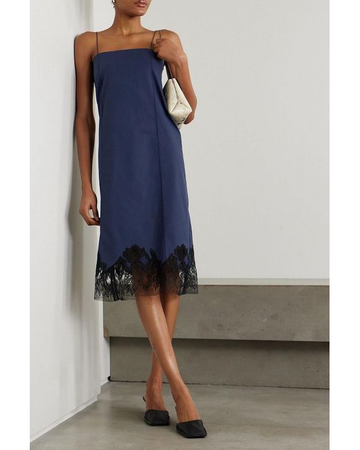 Faithfull The Brand Blue Elsain Lace-Trimmed Cotton-Blend Twill Midi Dress