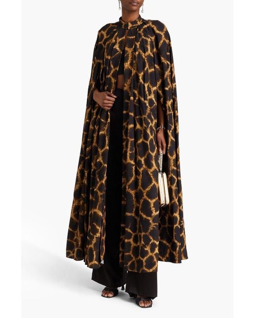 Dolce & Gabbana Brown Plissiertes cape aus crêpe mit leopardenprint