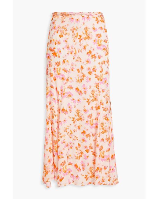 Maje Pink Floral-Print Twill Midi Skirt