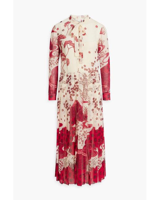 RED Valentino Red Pussy-bow Printed Chiffon Maxi Dress