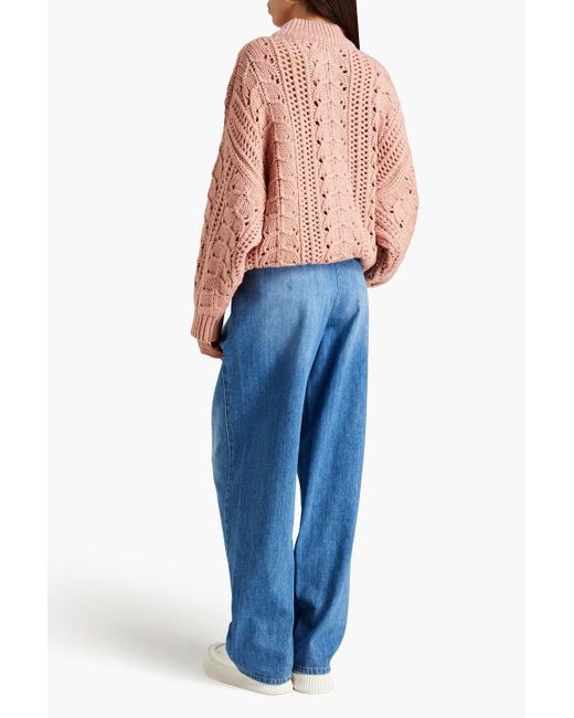 Brunello Cucinelli Pink Cable-knit Cashmere And Silk-blend Turtleneck Sweater