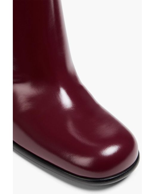 Sergio Rossi Red Buckled Glossed-leather Knee Boots