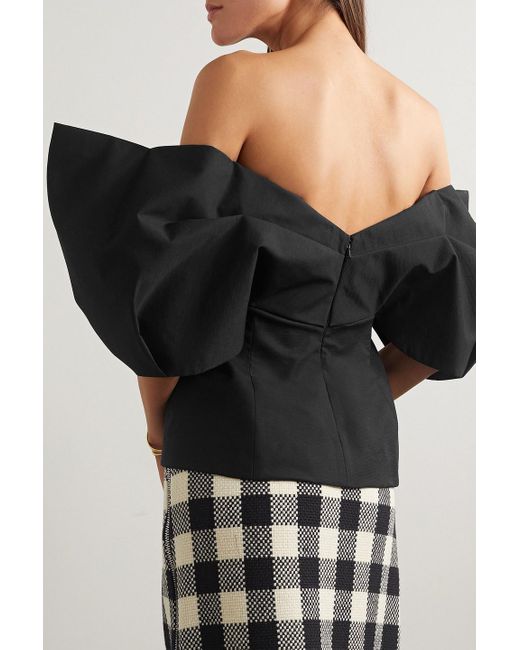 Rosie Assoulin Black Making Your Point Off-the-shoulder Cotton-blend Twill Top