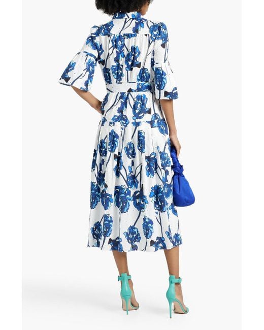 Diane von Furstenberg Blue Aveena Floral-print Broderie Anglaise Cotton Midi Shirt Dress
