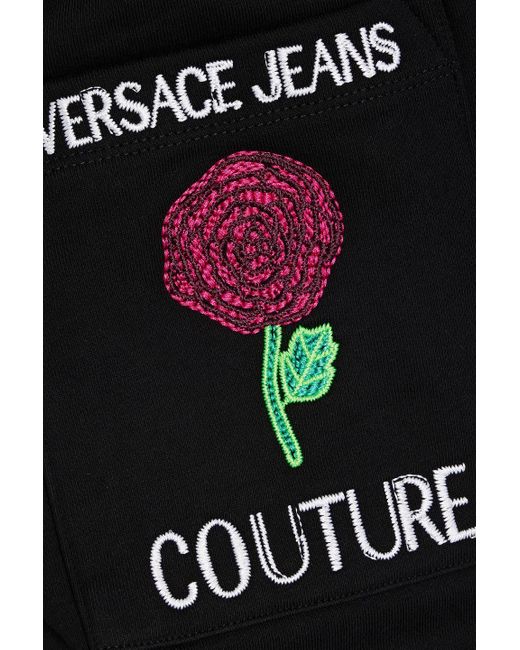 Versace Black Embroidered French Cotton-terry Sweatpants for men