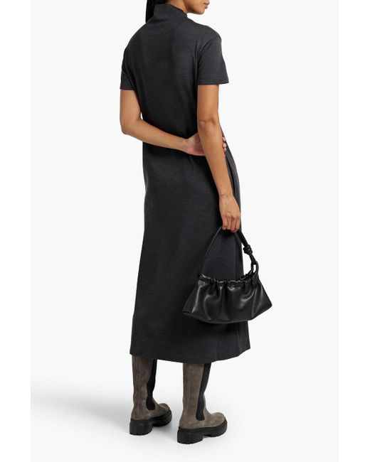 Brunello Cucinelli Black Bead-embellished Wool-blend Jersey Turtleneck Midi Dress