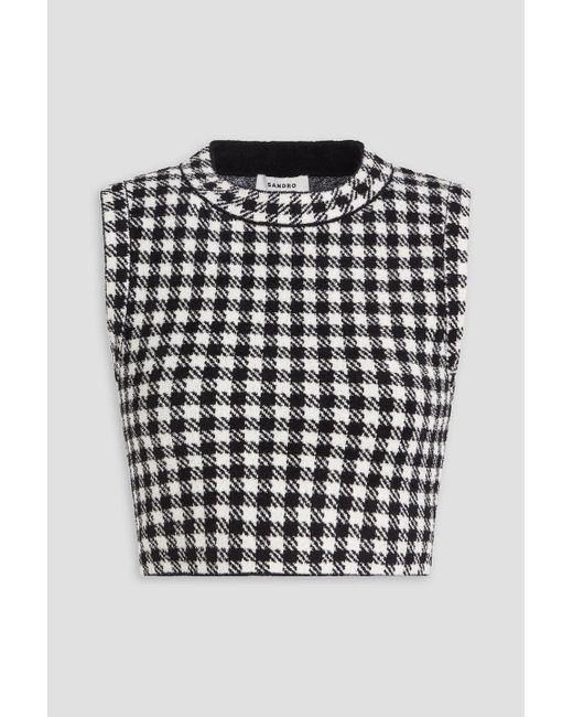 Sandro Black Cropped Gingham Jacquard-knit Top