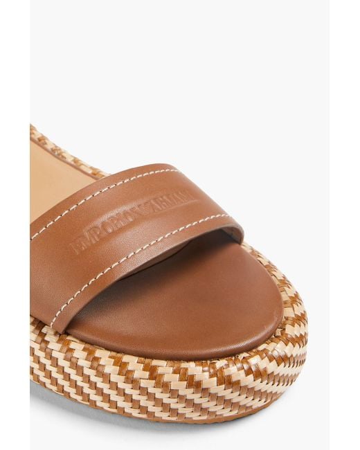 Emporio Armani Brown Leather Platform Sandals