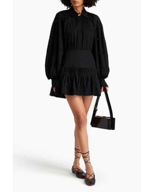 Aje. Black Niki Pleated Cotton-poplin Mini Skirt