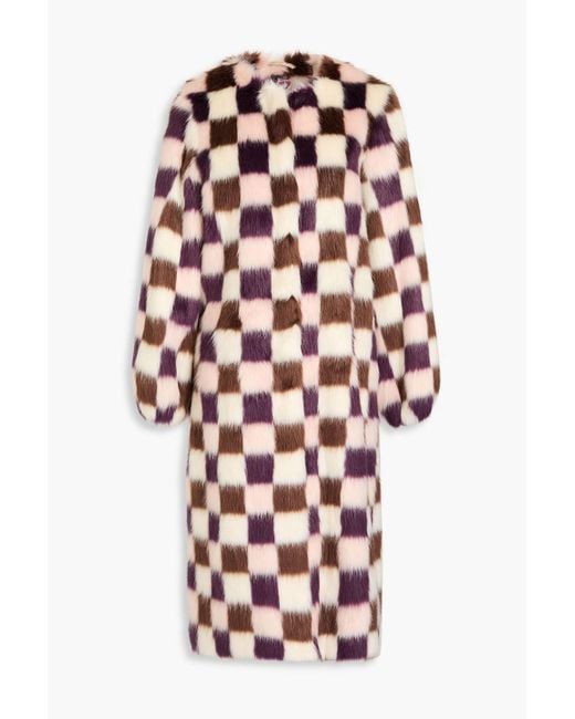 Shrimps White Estelle Checked Faux Fur Coat