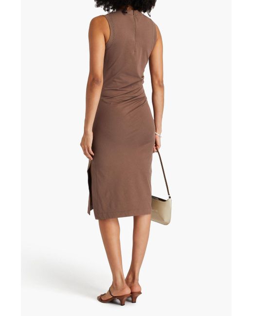 Brunello Cucinelli Brown Bead-embellished Cotton-jersey Midi Dress