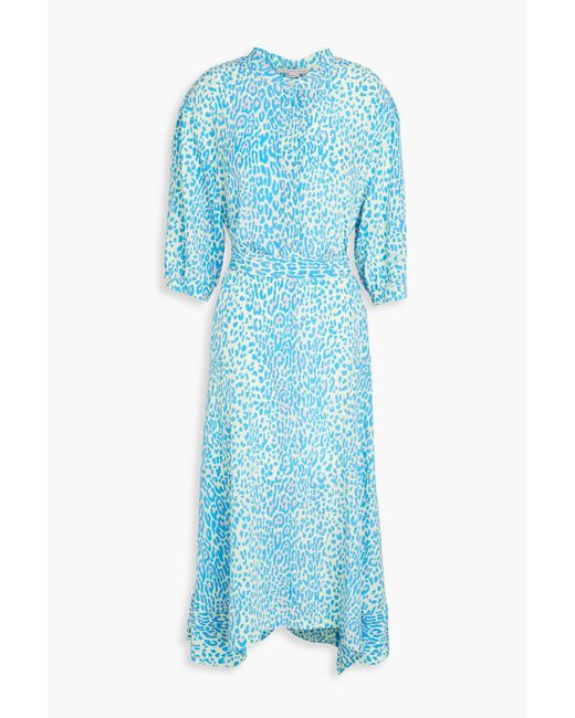 Stella McCartney Blue Leopard-print Silk Crepe De Chine Midi Dress