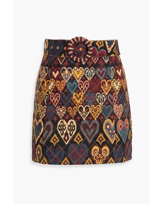 Farm Rio Red Printed Quilted Cotton-Twill Mini Skirt