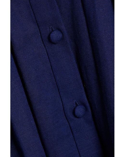 Mikael Aghal Blue Pleated Cotton And Linen-blend Shirt Dress