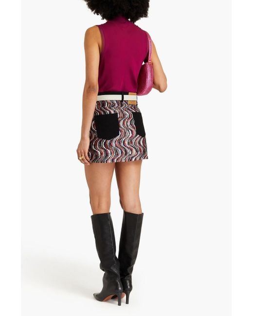 Missoni Black Denim-paneled Metallic Crochet-knit Mini Skirt