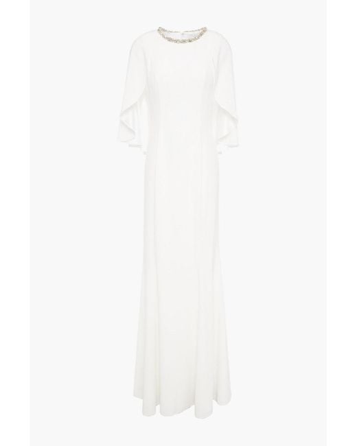 Jenny Packham White Lotus Cape-back Crystal-embellished Cady Bridal Gown
