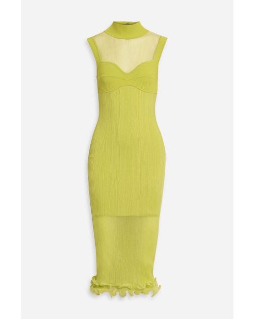 Hervé Léger Yellow Illusion Ruffle Midaxi Dress