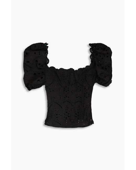 Charo Ruiz Black Ella Button-embellished Broderie Anglaise Cotton-blend Bustier Top