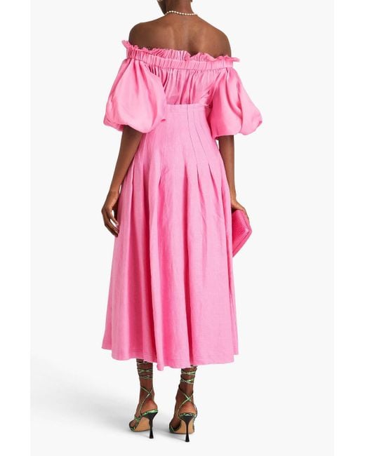 Aje. Pink Charme Pleated Linen Midi Skirt
