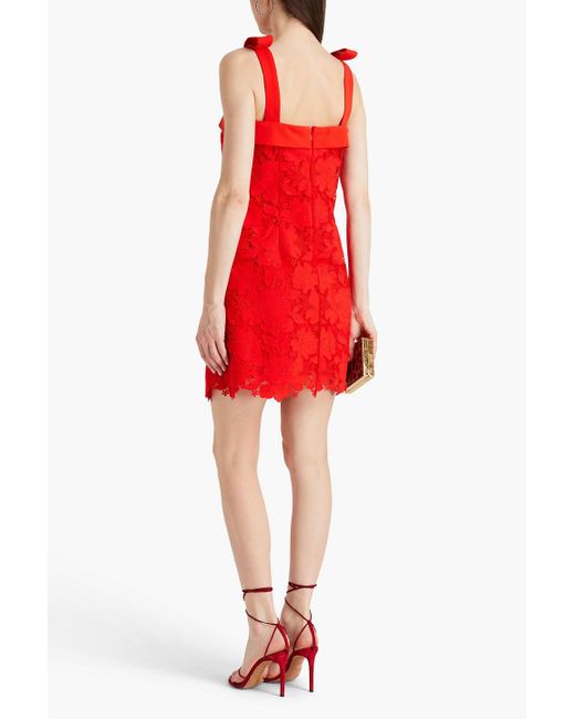 ML Monique Lhuillier Red Embroide Broderie Anglaise And Tulle Mini Dress