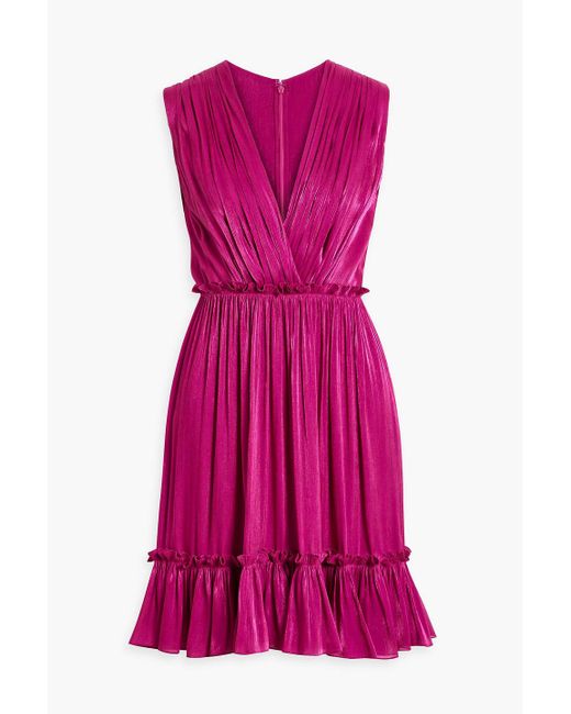 Costarellos Purple Ruffled Satin-jacquard Mini Dress
