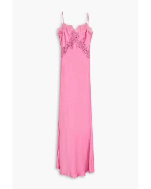 Rebecca Vallance Pink Selena Lace-trimmed Silk-satin Maxi Slip Dress