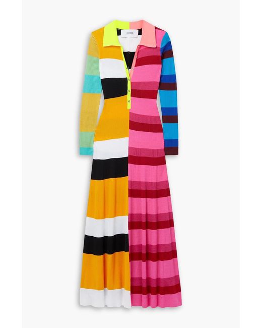 Christopher John Rogers Multicolor Colorblock Ribbed Wool-blend Maxi Dress
