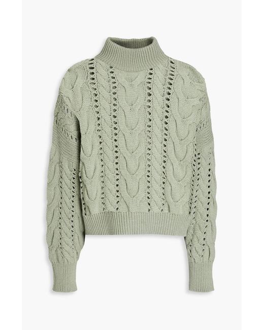 Brunello Cucinelli Green Cable-knit Wool, Cashmere And Silk-blend Turtleneck Sweater