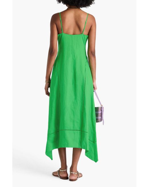 Jonathan Simkhai Green Val Lattice-trimmed Linen Midi Dress
