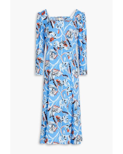 Diane von Furstenberg Blue Joanna Floral-print Crepe Midi Dress