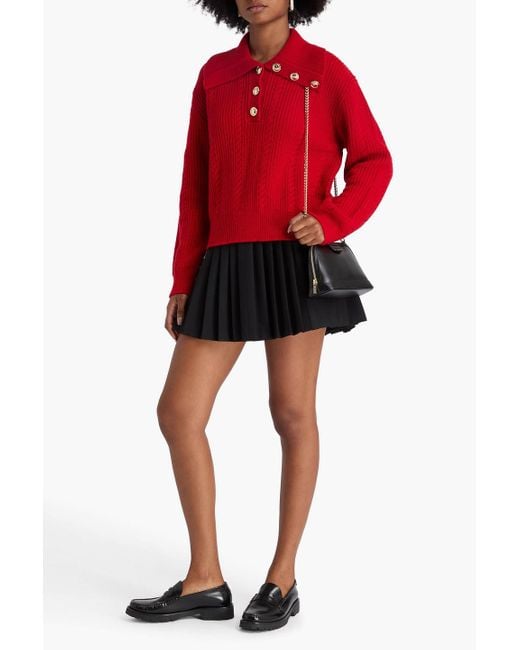 Sandro Red Cable-knit Wool-blend Polo Sweater