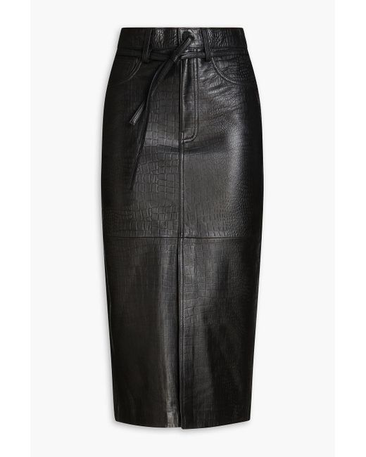 Day Birger et Mikkelsen Black Ben Croc-effect Leather Midi Skirt