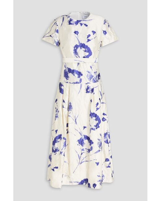 Erdem Blue Crinkled Floral-print Twill Midi Dress