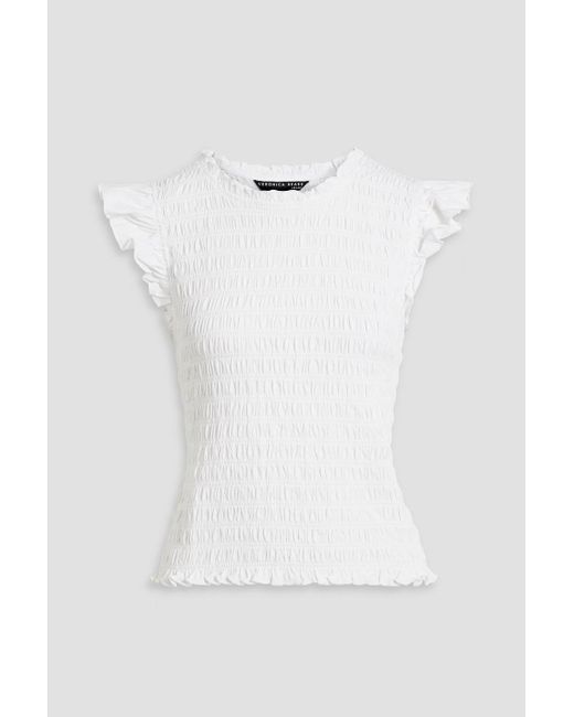 Veronica Beard White Wyles Ruffled Shirred Cotton-jersey Top