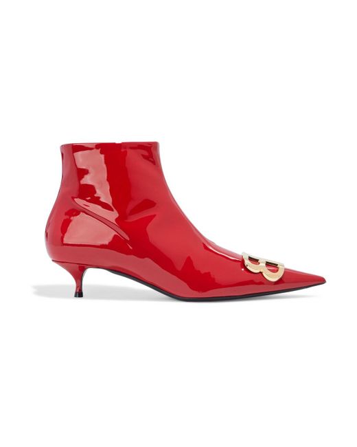 Balenciaga Bb Logo-embellished Patent-leather Ankle Boots in Red - Lyst