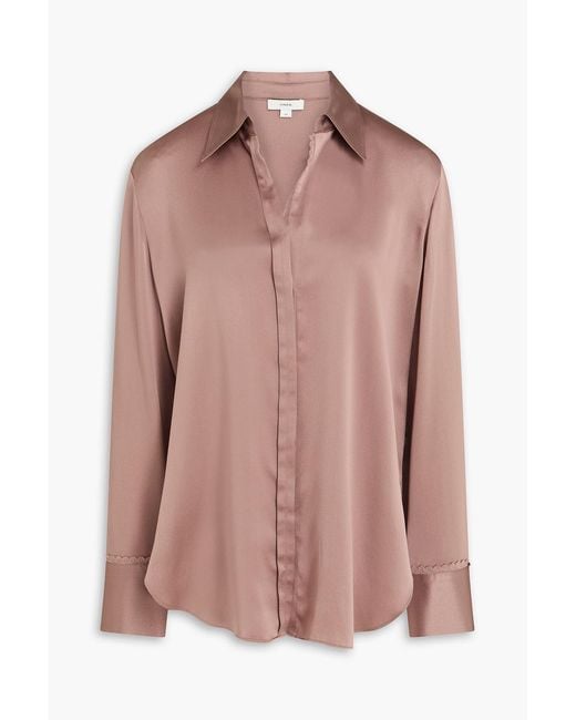 Vince Pink Lace-trimmed Silk-satin Crepe Shirt